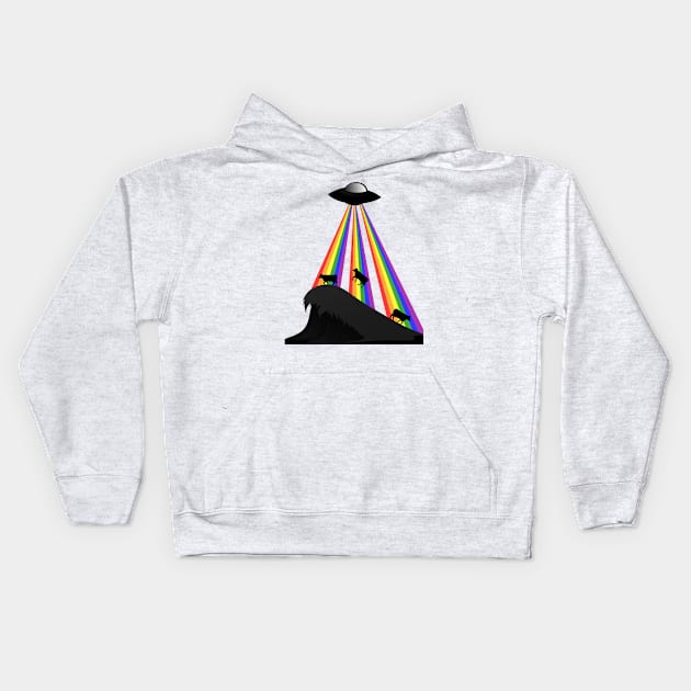 Alien Abduction Cows Rainbow Ray Kids Hoodie by Fersan